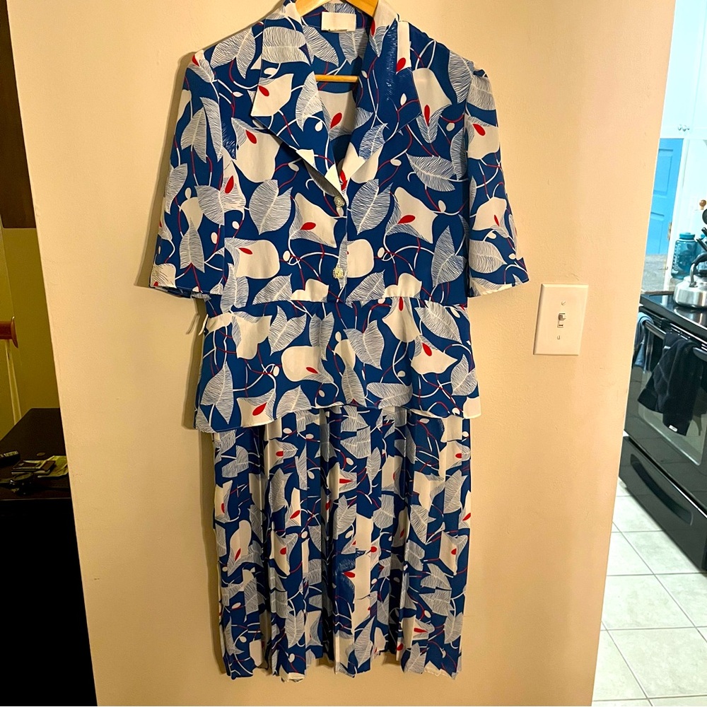 Beverly Santee Vintage Blue & White Dress, Sz 8